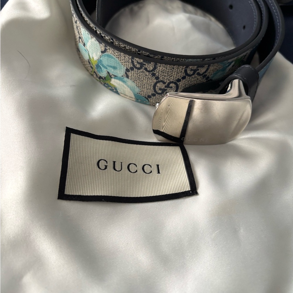 Gucci Belt with Floral Design - Blue and Gray